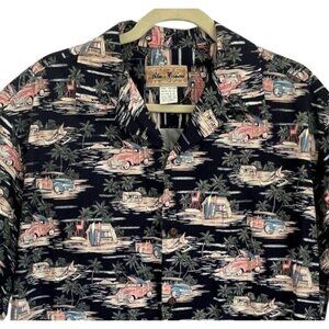 Blue Hawaii Hawaiian Islands Mens Shirt XL Woody Wagon Surf Shop Canoe Tropical